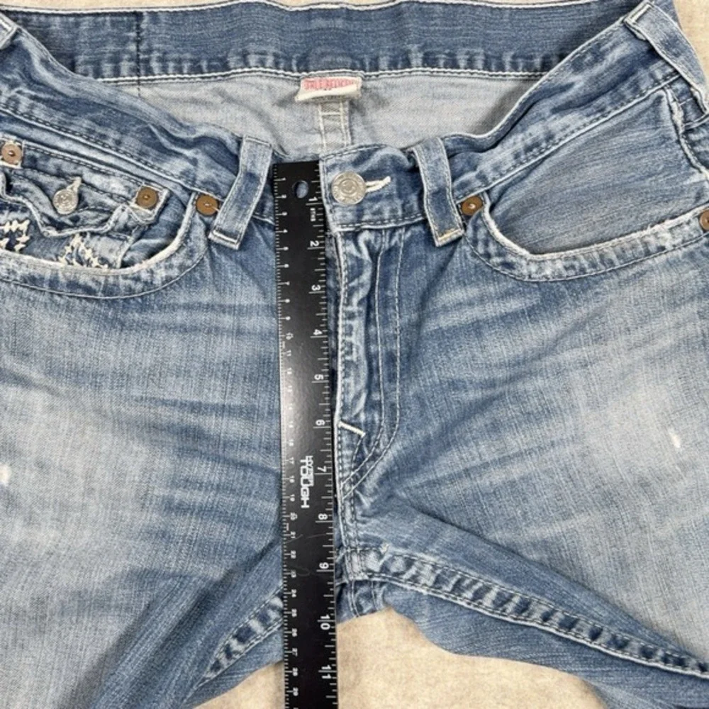 True Religion Straight Leg Jeans Flaps Blue‎ Distressed Mens 33x31 Denim *Read*